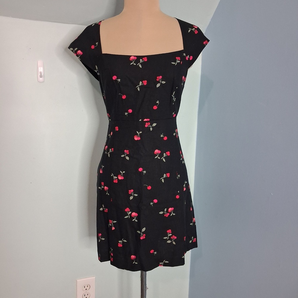 Gap‎ Mini Dress Mod Twee Pin-Up Black Cherry Print Square Neck Cap Sleeve XS New